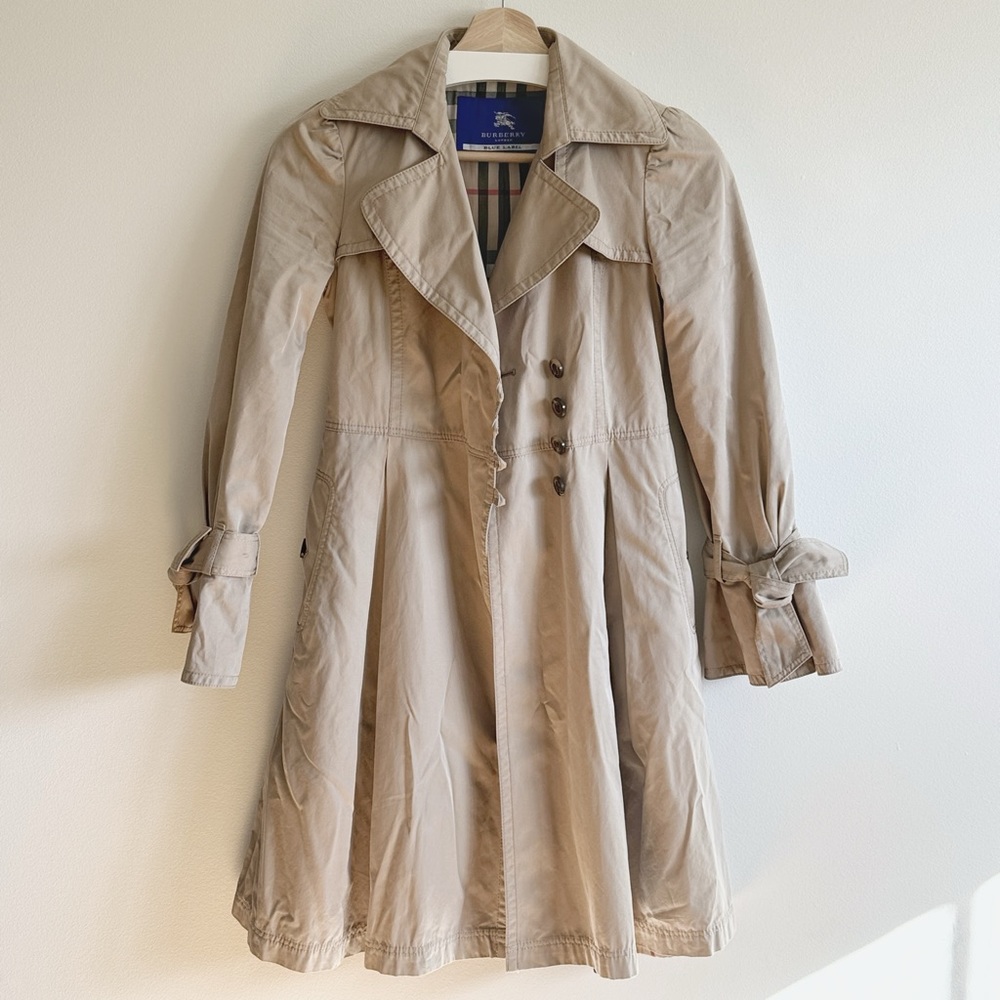 Burberry Blue Label Trench Coat with Pleated design and belt from Japan